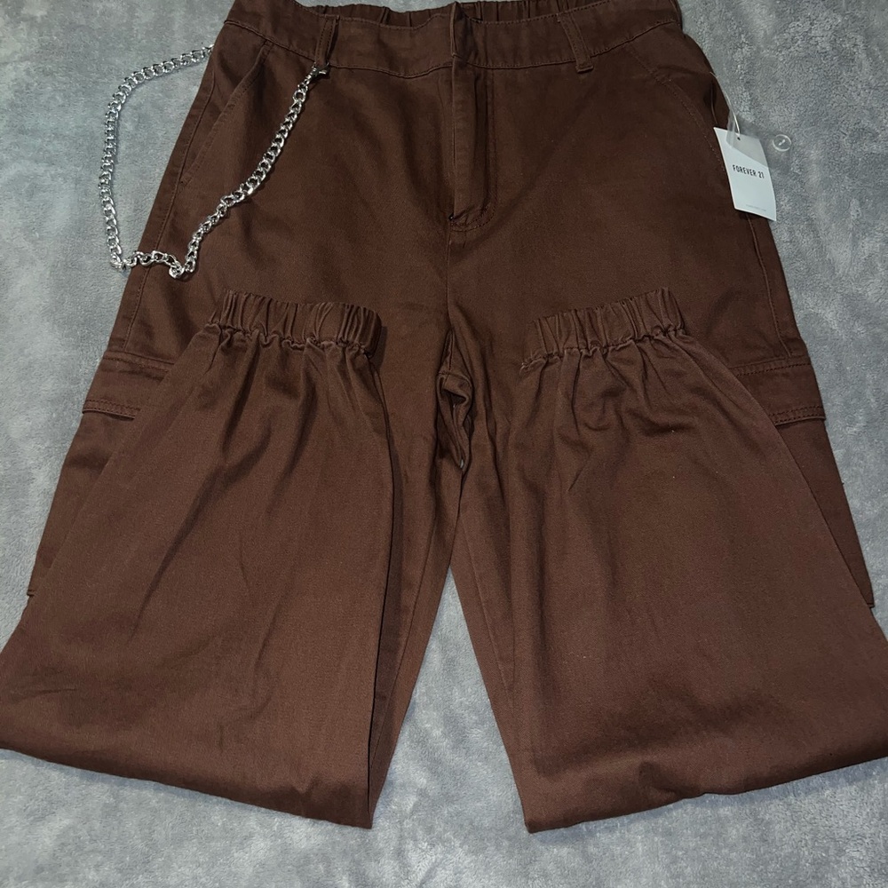 Brown Cargo Pants with Chain Detail
